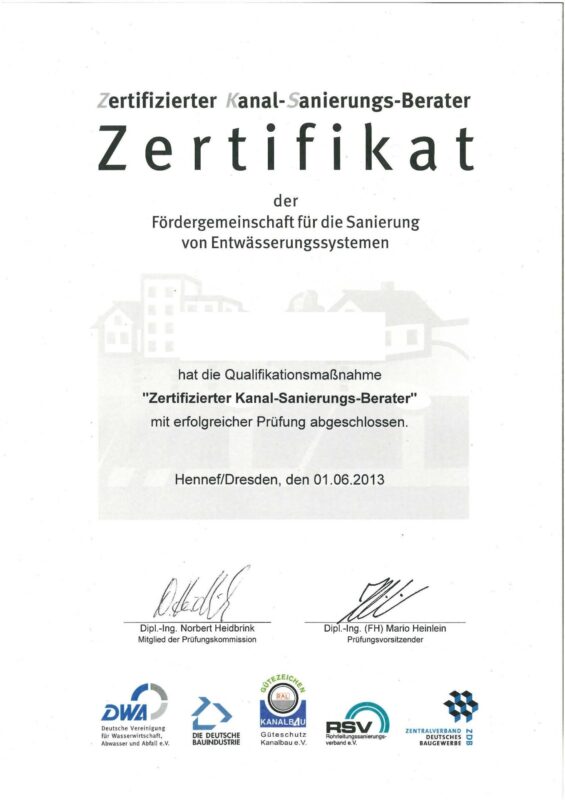 Zertifizierter Kanal-Sanierungs-Berater
